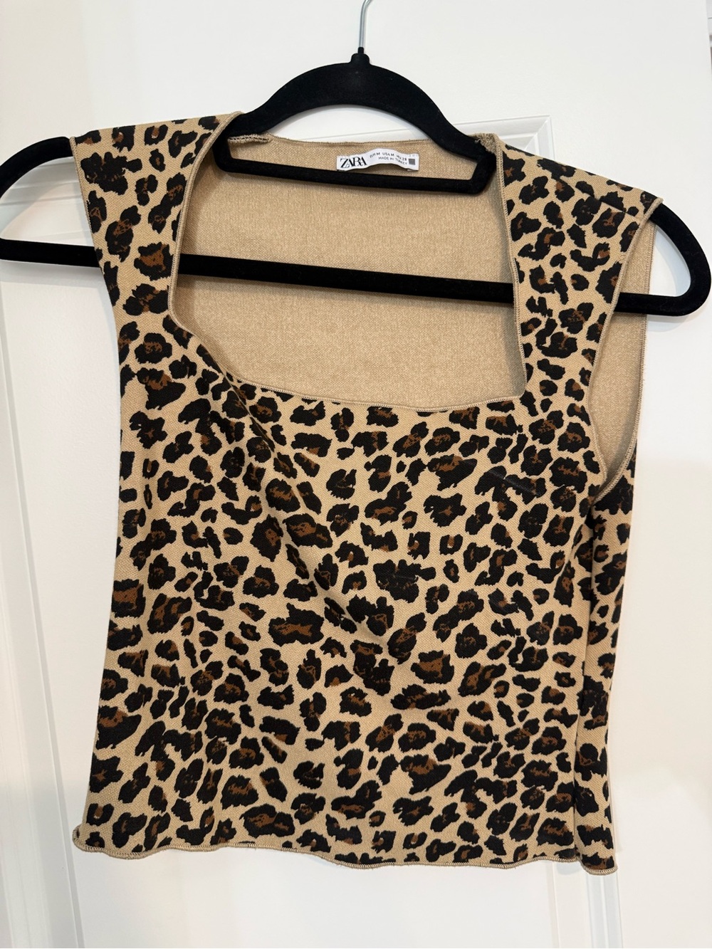 Zara Leopard Print Square Neck Tank Top - Beige, Black, Brown